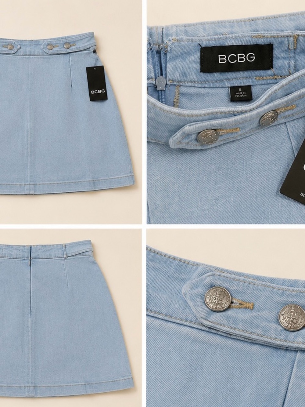 BCBG Blue Denim A-Line Mini Skirt